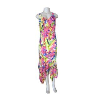 Jams World Hawaiian Tropical Print Sleeveless High-Low Hem Dress Size M